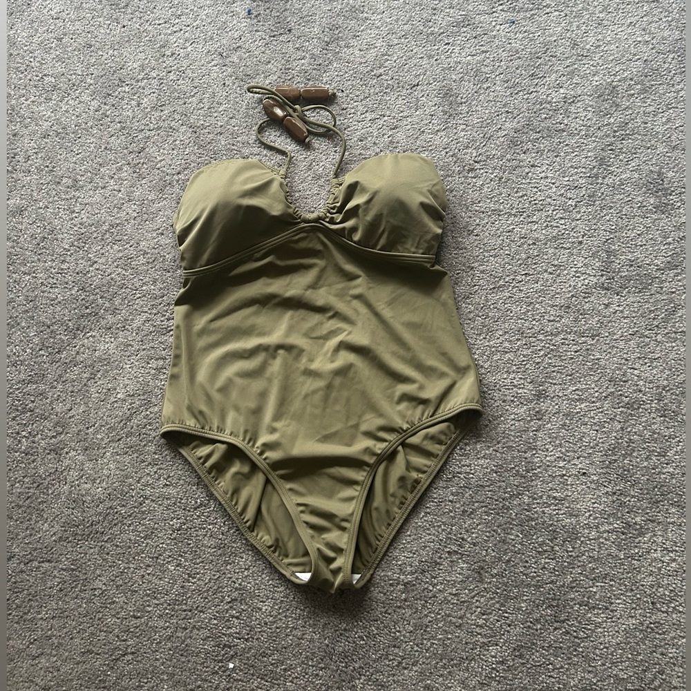 Olive Green Strapless One-Piece Swimsuit